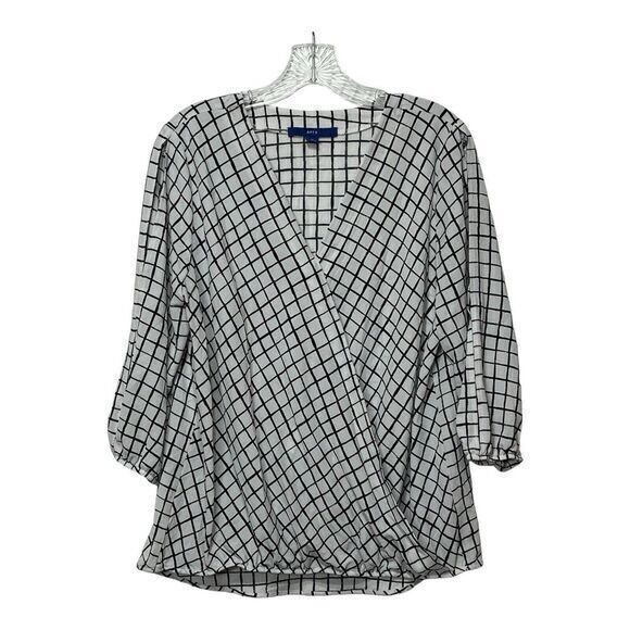 APT‎ 9 Womens Wrap Blouse Size M Black White 3/4 Open Split Cold Shoulder Sleeve - Picture 1 of 8